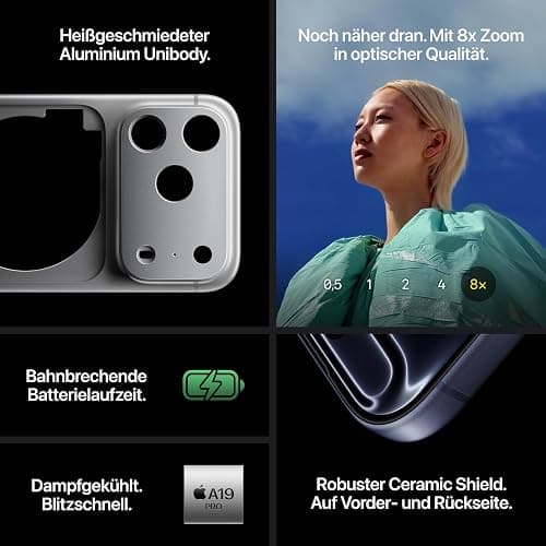 Apple iPhone 17 Pro Max 512 GB: 6,9" Display mit ProMotion, A19 Pro Chip, beste Batterielaufzeit, die es je in einem iPhone gab, Pro Fusion Kamera-System, Center Stage Frontkamera; Silber thumbnail 4
