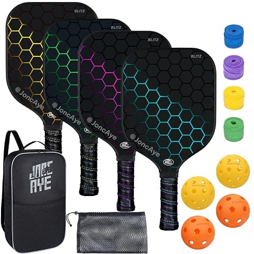 JoncAye Pickleball-Paddles-Set of 4 or 2 Rackets with Balls and Bag, USAPA Approved Pickle-Ball Equipment with Accessories, Fiberglass Graphite Pickleball Racquet Set for Men, Women, Kids, Adults - BLITZ 4-PK - Image 1