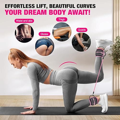 HOXWC Ankle Resistance Bands with Cuffs, Ankle Bands for Working Out, Ankle Resistance Band for Leg, Booty Workout Equipment for Kickbacks Hip Fitness Training, Exercise Bands for Butt Lift Women - 1-pink thumbnail 2