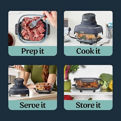 Ninja Crispi 4-in-1 Portable Glass Air Fryer Cooking System, 1500W, 4QT & 6-Cup TempWare Glass Containers with Storage Lids, Microwave, Freezer & Dishwasher Safe, Cyberspace Gray, FN101GY thumbnail 9