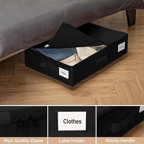 Vincona Under Bed Storage with Wheels, 2 Pack Under Bed Storage Containers with Label Holders for Clothes, Shoes and Blankets, Rolling Underbed Shoe Organizer with Cover, Black (23.6 x 15.7 x 7.28 in) thumbnail 6