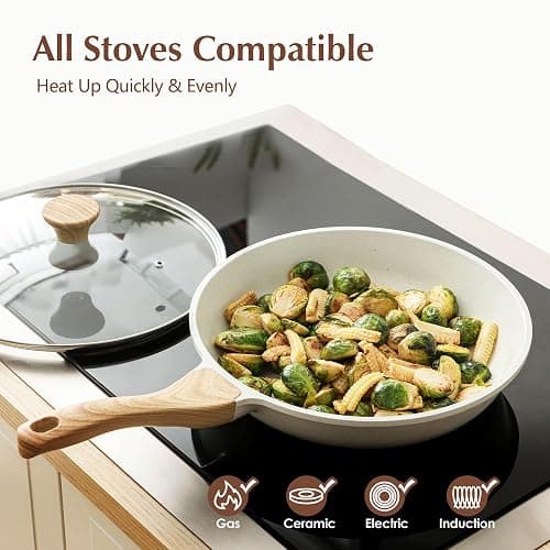 SENSARTE Nonstick Ceramic Frying Pan Skillet with Lid, 9.5 Inch Omelet Pan, Healthy Non Toxic Chefs Pan, Induction Compatible Egg Pan with Heat Resistant Handle, Free of Intentionally Added PFAS/PTFE thumbnail 6