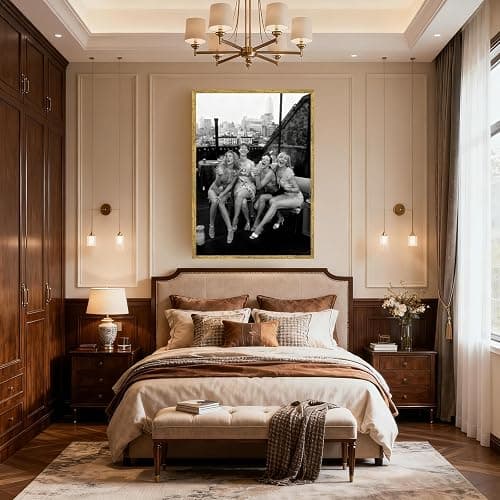 Gold Framed Black and White Canvas Wall Art Vintage New York Rooftop Woman Party Photography Feminist Poster Trendy Girls Hypebeast Painting Prints Female Artwork Bar Cart Decor 8x12inch thumbnail 7