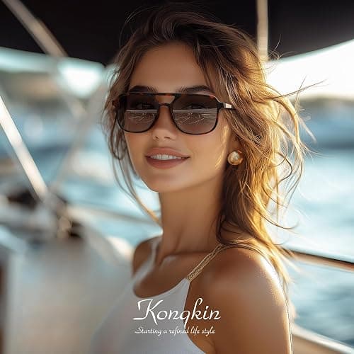 konqkin Retro Aviator Sunglasses for Women Men:Polarized Trendy Vintage 70s Rectangle Womens Shades Sun Glasses UV Protection thumbnail 2