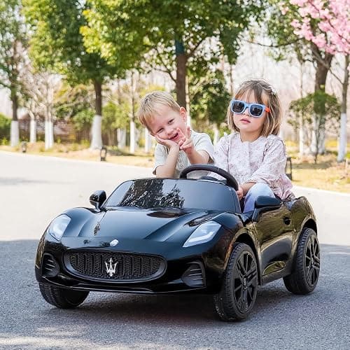 Acnico 2 Seater Kids Ride on Car with Remote Control -24V 4WD Licensed Maserati GranTurismo Ride on Toys, Bluetooth, High/Low Speed, 132lb Capacity, Toddler Electric Car Gift for Boys Girls (Black) thumbnail 2