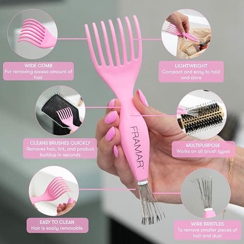 FRAMAR Premium Hair Brush Cleaner Tool – Hairbrush Cleaner Tool, Brush Cleaner Tool for All Types, Comb Cleaner – 2 in 1 Design Removes Hair & Build up Instantly – Pink thumbnail 4