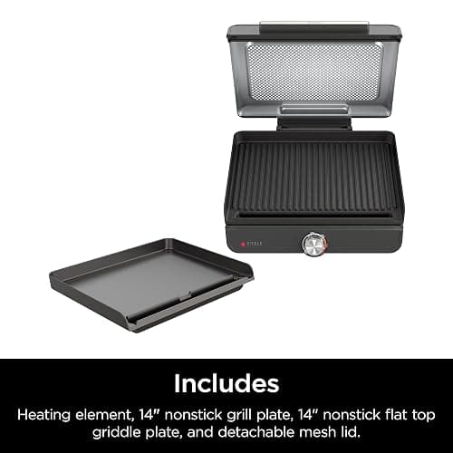 Ninja Griddle and Indoor Grill, 14’’, Electric Grill, For Steak, Burgers, Salmon, Veggies, and More, Pancake Griddle, Nonstick, Dishwasher Safe, 500F, Even Cooking, Silver, GR101 thumbnail 9