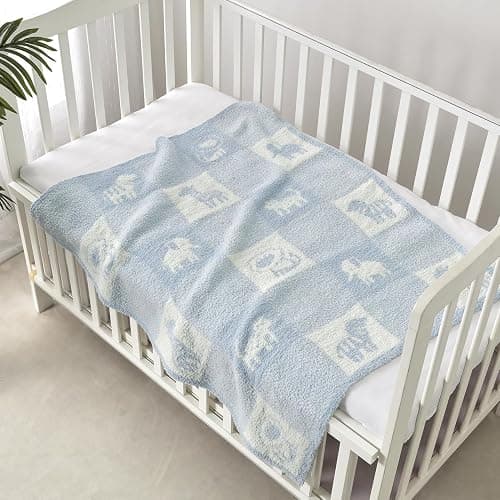 CREVENT 2Pcs 30''X40'' Cute Cozy Fluffy Warm Baby Blankets for Infants Toddlers' Bedding Crib Cot Stroller - Grey Cloud + Knit Animal Blue thumbnail 7
