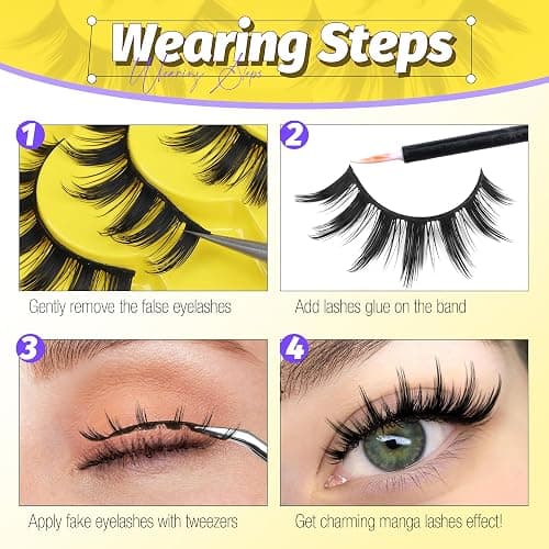 Manga Lashes Cat Eye False Eyelashes Anime Lashes Wispy Spiky Lashes Strip C-curly 8-15MM Fake Eyelashes Lashes Natural Look 9 Pairs by Lvmixwig thumbnail 4