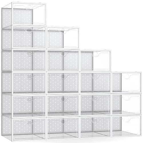 Pinkpum 18 Pack X-Large Shoe Storage Boxes Fit Size 12, Shoe Organizer for Closet Clear Plastic Stackable Shoe Dispaly Case Holder Bins, Sneaker Storage for Sneakerheads White - Image 1