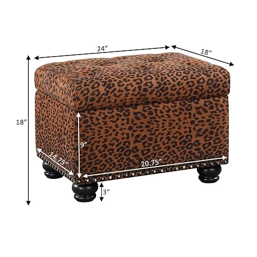 Convenience Concepts Designs4Comfort 5th Avenue Upholstered Storage Ottoman 24" - Contemporary Foot Stool and Seat with Hinged Lid for Living Room, Dining Room, Office, Forest Leopard Print Fabric thumbnail 11