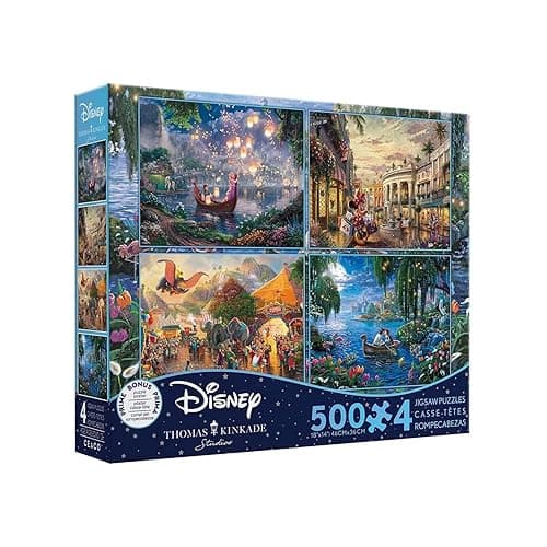 Ceaco - 4 in 1 Multipack - Thomas Kinkade - Disney Dreams Collection - Tangled, Mickey and Minnie Mouse, Dumbo, & The Little Mermaid - (4) 500 Piece Jigsaw Puzzles , Blue thumbnail 4