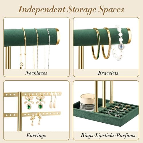 bussdis 3 Tier Bracelet Holder Display - Detachable T Bar Dark Green Velvet Bracelet Holder, Jewelry Holder Organizer for Bracelet, Necklace, Earrings, Rings thumbnail 5