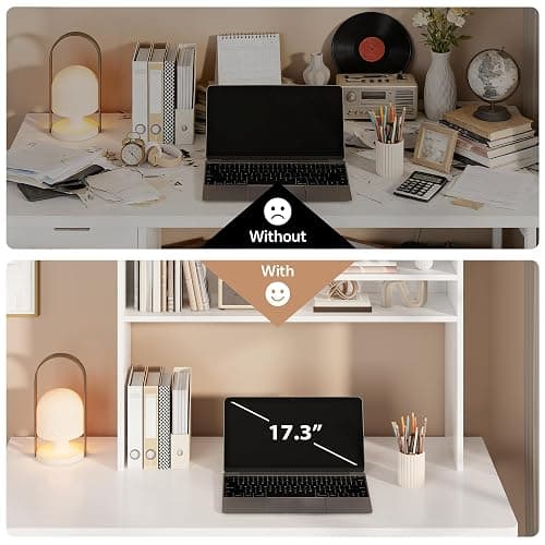 Homiflex 5-Tier Desk Shelf, 37.4''W Desktop Bookshelf for Computer Monitor, Desktop Organizer Shelf Storage Rack with 6 Cubbies, 5-Level Desk Hutch Display Rack for Home, Office, Dorm, Vanity, White thumbnail 4
