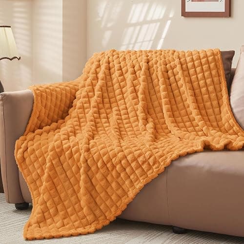 BEDELITE Burt Orange Fall Throw Blanket for Couch, Gifts for Women, 50"x60" | Cute Checked Soft Warm Fluffy Blanket for Bed Sofa, Lightweight Plush Cozy Fuzzy Blanket for Room Fall Decor, All Season Use thumbnail 7