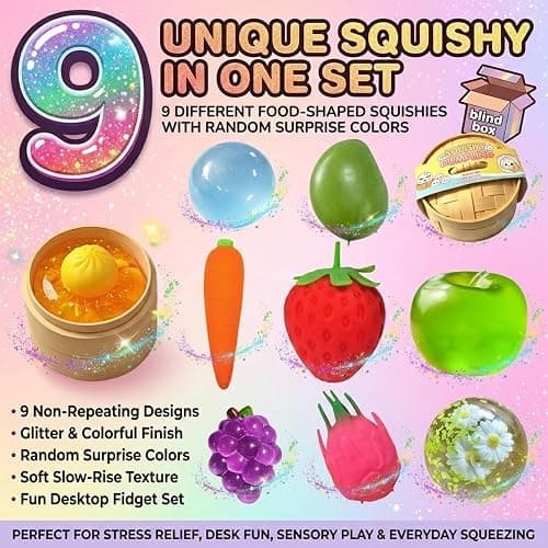 9 Pack Squishy Toys Squeeze Set Slow Rising Squishy Fidget Toys - Sugar Squishies Filled Stress Ball Glitter Color Changing Cute Food-Shaped Random Colors Stretchy for Desk, Office (9 Set) thumbnail 7
