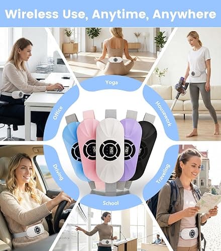 Portable Cordless Heating Pad for Period Cramps, Voice Reminder Menstrual Heating Pad with 6 Heat Levels and 6 Massage Modes, 3s Fast Heating, Gifts for Women Girls thumbnail 6