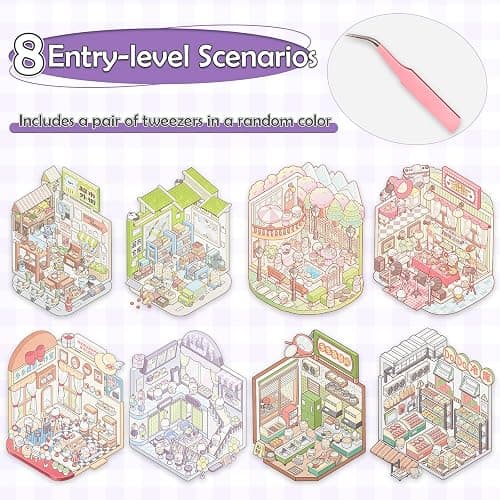 Dizdkizd 3D Sticker Scene Book, 12 Cute Miniature Scenes House Stickers Easy-Peel Pre-Cut DIY Crafts for Adults Kids, Calming Stress Relief Party Favors Fun Activity thumbnail 4