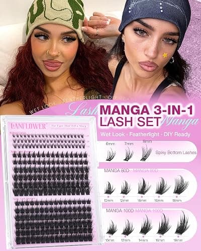 Manga Lash Clusters with Spikes Fairy Eyelash Clusters Wispy Cluster Eyelash Extensions 80D 100D Anime Lash Clusters with Bottom Lashes Natural DIY Individual Lashes by Lanflower thumbnail 3