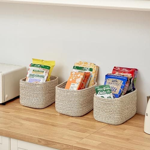 R RUNKA Small Cotton Rope Basket – Storage Bin for Organizing (10.6" x 6.7" x 6.7"), Bathroom Storage Basket for Shelf, Counter & Closet（Beige） thumbnail 6