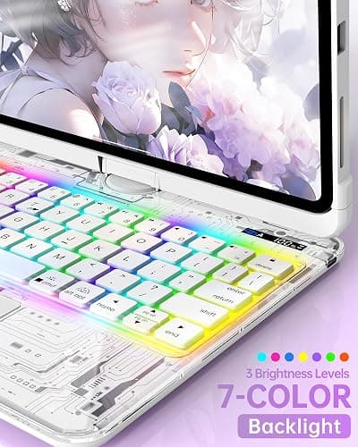 Intermerge Transparent Case with Keyboard for iPad Air 11"(M4/ M3/ M2, 2026/2025/ 2024), Air 5th/4th, Pro 11" 2022-2018, 360° Swivel Multi-Touch Trackpad, 7-Color Backlit, Pencil Holder, Frost Pulse thumbnail 5