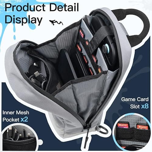 JETech Sling Crossbody Bag for Nintendo Switch 2/Switch OLED/Switch Console, Shoulder Bag with 8 Game Card Slots, Large Capacity for Accessories & Charger, Perfect for Daily Use & Travel, Grey thumbnail 3