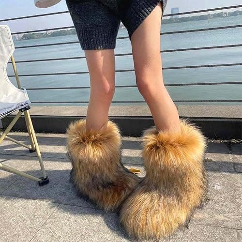 WOVOIE Fur Boots for Women Winter Fluffy Furry Boots Mid-Calf Snow Boots with Anti-Slip Warm Lining for Y2K Streetwear thumbnail 2