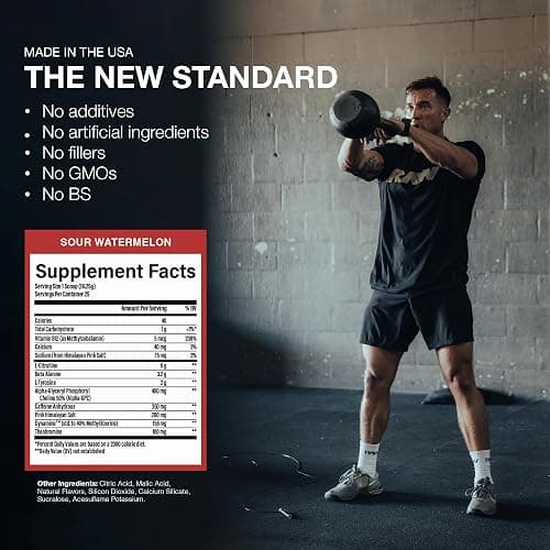 RAW Pre-Workout Powder, Essential CHARGED (Sour Watermelon) - Preworkout Supplement for Men & Women - Supports Focus, Mood & Performance - Caffeine, Alpha-GPC, L-Citrulline, Beta Alanine (25 Servings) thumbnail 2