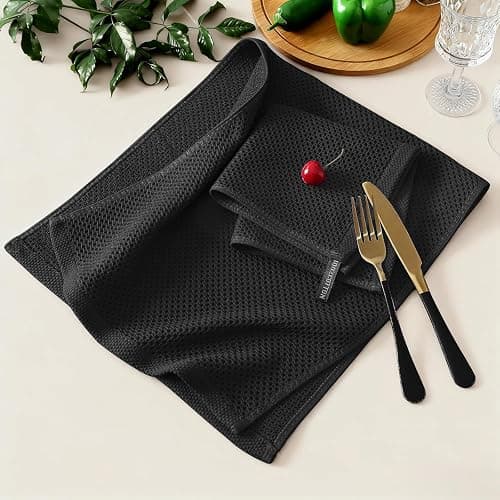 Kitinjoy 100% Cotton Kitchen Towels and Dishcloths Set, 8 Pack-13" x 28" and 12" x 12" Waffle Weave Dish Towels, Ultra Soft Absorbent Quick Drying Dish Rags, Black thumbnail 2
