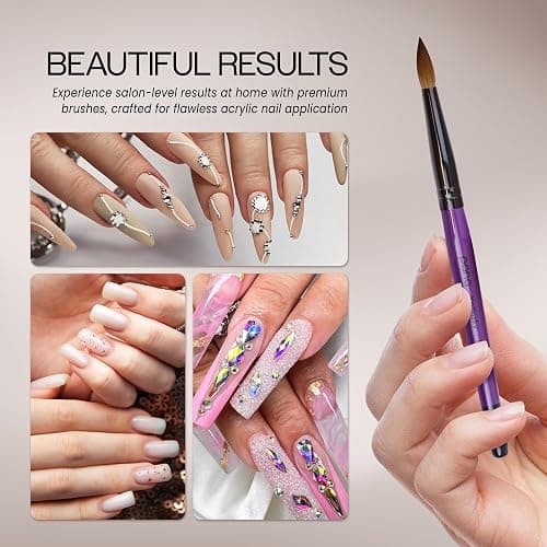 PANA Pure Kolinsky Hair Acrylic Nail Brush - Round Shape Black Ferrule with Purple Wood Handle (Size 8) - for Acrylic Nail Application, Nail Extension Manicure Pedicure Salon Beginner and Professional thumbnail 4