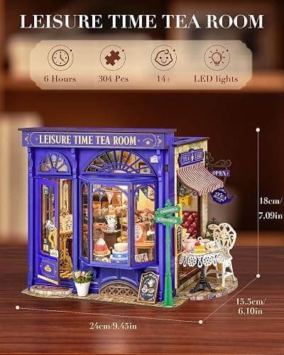 Rolife DIY Miniature House Kit Leisure Tea Time, 3D Book Nook Openable Bookshelf Decor for Adults, Mini Model House Kits, DIY Crafts Kit Halloween for Adults (Leisure Tea Time) thumbnail 3