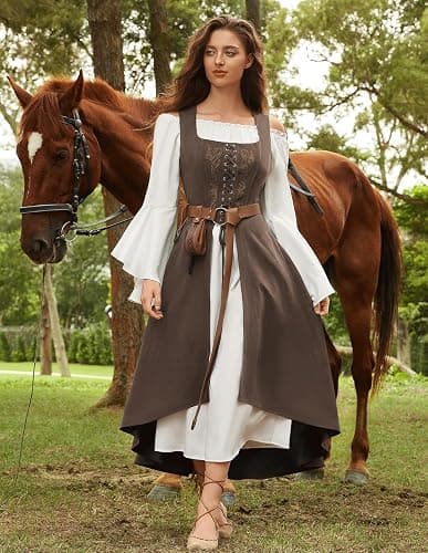 Scarlet Darkness Renaissance Dress Women Pirate Halloween Witchy Cosplay Overdress with Pockets thumbnail 5