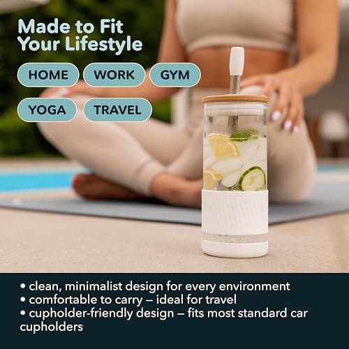 Pandaloo® Glass Cups With Lids and Straws -20 Fl Oz- Perfect Size Iced Coffee Cup - Smoothie Cup With Bamboo Lid and On the go Lid - Glass Tumbler With Straw (1 Count (Pack of 1), Lilac Rhapsody) thumbnail 6