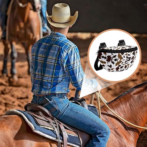 Huhumy 2 Pcs Insulated Saddle Pouch Print Endurance Waterproof Saddle Bag for Holding Cellphone Key Horse Riding Gear(Cow Print) thumbnail 5