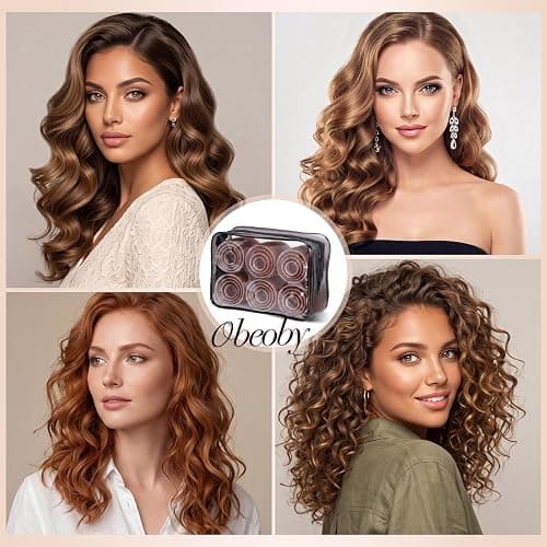 obeoby 4 Sizes Hair Rollers for Women Brown Self-Grip Curler Set with Clips | (25, 36, 48, 60mm) Jumbo Large Big Small Plastic for Long Short Curly Bangs Heatless Styling Accessories Home Travel Gifts thumbnail 7