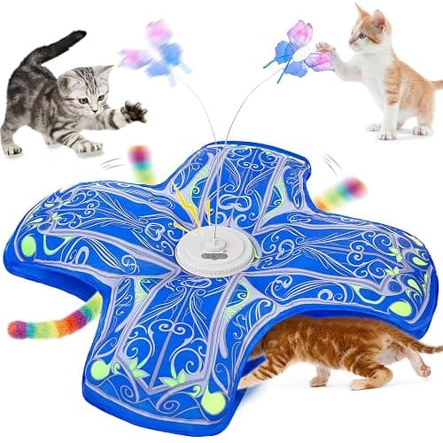 Qraxond Interactive Cat Toys for Indoor Cats,[Newly Upgraded] Rechargeable Touch Activated Hide and Seek Kitten Toys for Bored Indoor Adult Cats with Fluttering (Blue) - Image 1
