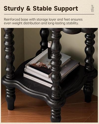 NKGIAG Vintage Corner Shelf 4-Tier, Solid Wood Display Shelf Mid Century, Unique Handcrafted Antique Display Rack, Freestanding Corner Bookshelf with Spindle Legs for Living Room Bedroom, Black thumbnail 7