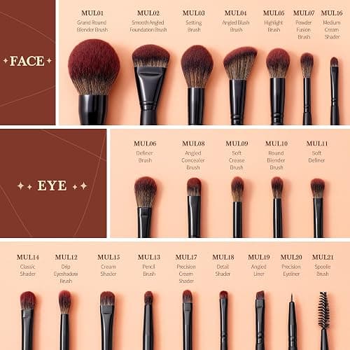 Jessup Makeup Brushes Set Professional 21Pcs Black Complete Collection, Synthetic Hair Mkae up Brushes, Powder Blending Foundation Highlight Contour Concealer Eyeshadow Eye liner Spoolie T271 thumbnail 2