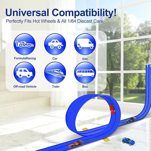 Flexible Race Track for Kids Starter Set - 20FT Flex Race Car Ramp Track with Strong Suction Cups, Rolls Up Portable DIY Racetrack Compatible with Hot Wheels & Diecast 1/64th Cars thumbnail 3