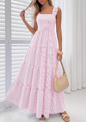 PRETTYGARDEN Womens 2026 Summer Casual Maxi Dresses Striped Square Neck Sleeveless Boho Flowy Sundress Beach Vacation Clothes thumbnail 8