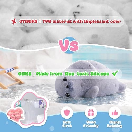 QCROAD SQUISHY Handmade Taba Seal Squishy Stress Relief Toys - Ultra Soft Silicone Squeeze Toys for Kids & Adults, Reusable Non-Violent Squishy Toys for Stress Relief & Relaxation thumbnail 4