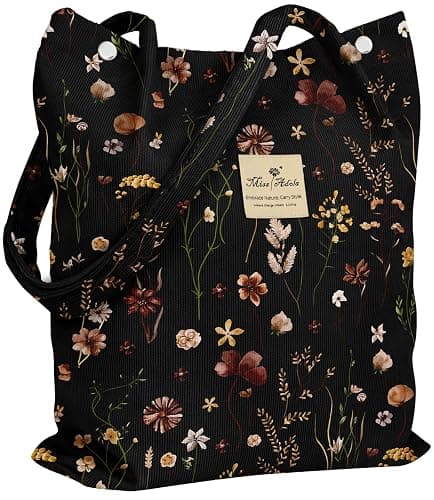 Miss Adola Corduroy Tote Bag for Women with Aesthetic Design | Magnetic Buckle & Pocket, Reusable, Soft, Roomy, Long Shoulder Handles, Double-sided Print, Casual Daily Work, Grocery Bags - Image 1