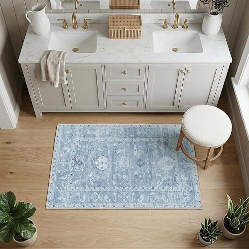 Washable Rugs 2x3 Blue Area Rugs for Living Room,Rug for Bedroom, Vintage Distressed Non-Slip, Ultra Soft Faux Wool Carpet for Dining Room for Home Office Décor thumbnail 4