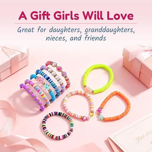 CHENSILAIYI Bracelets for Girls, 10 PCS Colorful Clay Bead Bracelet Set, Stretch Charm Bracelets for Teens, Cute Jewelry Gift for Daughters, Granddaughters, Nieces, Birthday Party Favors thumbnail 3