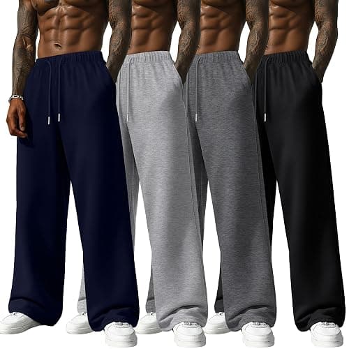 Neer 4 Pack Men's Sweatpants Athletic Wide Leg Drawstring Open Bottom Pants Baggy Joggers Lounge with Pockets Fall - Image 1