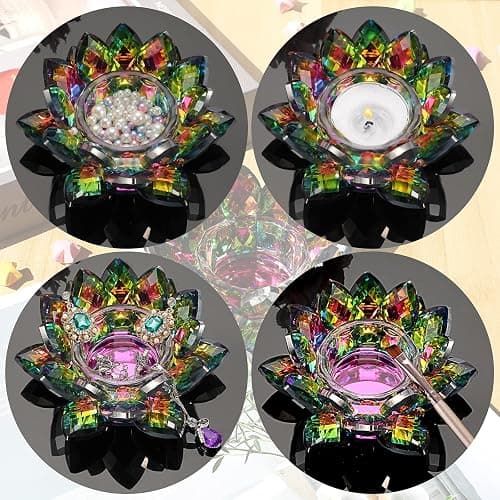 OwnMy Colorful Crystal Lotus Flower Tea Light Holder - Lotus Petals Votive Candle Holder Candle Lamp, Glass Flower Tealight Candle Stand for Table Centerpiece Wedding Decors thumbnail 6