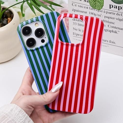 SleekCover Compatible with iPhone 14 Pro Case,Cute Aesthetic Striped Pattern Cover for Women Girls,Soft TPU Shockproof Protective Stylish Kawaii Case for iPhone 14 Pro 6.1",Pink/Yellow thumbnail 5