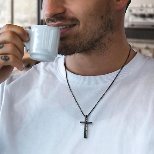 Ursteel 2 Pcs Black Silver Cross Necklace for Men - Inspirational Bible Verse Cross Chain for Men Stainless Steel Cross Pendant for Men Teen Boys Christian Gifts Christmas Gifts Stocking Stuffers thumbnail 3