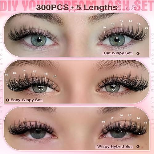 Goddvenus Lash Clusters Kit Wispy Eyelash Clusters Lashes Natural DIY Lash Extension Kit 10-16mm Cluster Eyelash Extensions Kit 300pcs C Curl Individual Lashes Cluster Eyelash (No Tweezers) thumbnail 6