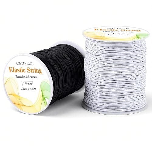 CATIFLIN Elastic String for Bracelets 2 Rolls 1mm 656FT, Stretchy Cord for Beading, Jewelry Making, Pony Beads, Charms, DIY Crafts, Black and White Nylon Thread, Strong Bracelet Supplies - Image 1